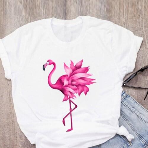 Women Graphic Cartoon Flamingo Flower Floral Beach Summer T-Shirt Shirt Tops Lady Clothes Womens Clothing Tee Female T Shirt