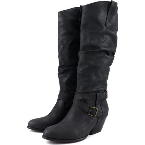 PXELENA Large Size 34-45 Women Western Cowboy Riding Boots Slip On Buckle Cross Strap Military Combat Punk Gothic Biker Shoes