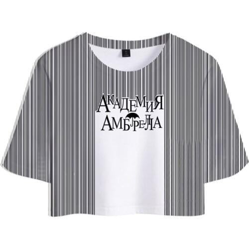 The Umbrella Academy Crop Top Exposed Navel T Shirt Girl O-neck Tops Women Funny T-shirt Casual Tees Harajuku Print Fashion