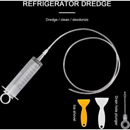 1set Portable Refrigerator Drain Cleaning Dredge Tool Drain Hole Kit Suction Syringe Hose Wash Brush Home Device Cleaner Tools