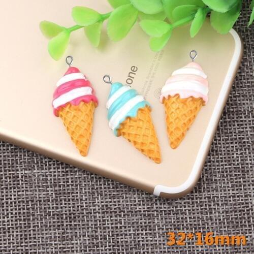 10pcs 32*16mm Mix DIY resin ice cream cone charms kawaii cabochon sticker simulated fake food craft decoration jewelry making