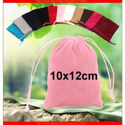 100pcs/lot) size 10x12cm high quality pink drawstring velvet bag gift with logo customized