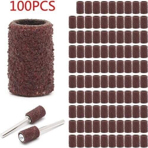 100pcs Sanding Sleeves with 2 Mandrels Grind Polishing Sandpaper Circle Electric Tool for Metal Rust Removal Wood Polishing