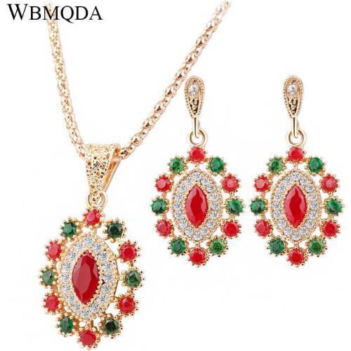 2 Pcs/lot Hot 2020 Indian Jewelry Sets Colorful Crystal Necklace Earrings For Women Vintage Fashion Wedding Party Accessories