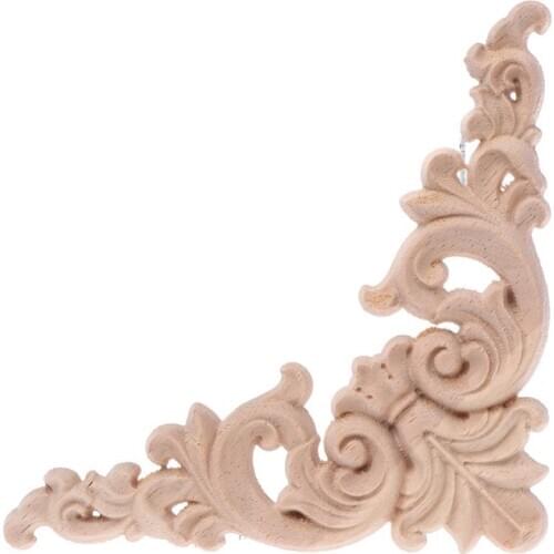 4pcs/set Wood Carved Corner Onlay Applique Unpainted Frame Cupboard Cabinet Decal For Home Furniture Decoration 12x12cm