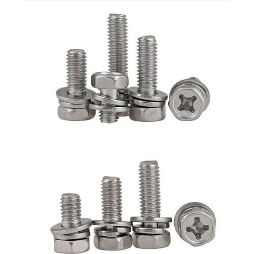 5pcs M6-M10 304 cross recessed outer hexagonal bolt with flat washer / spring washer