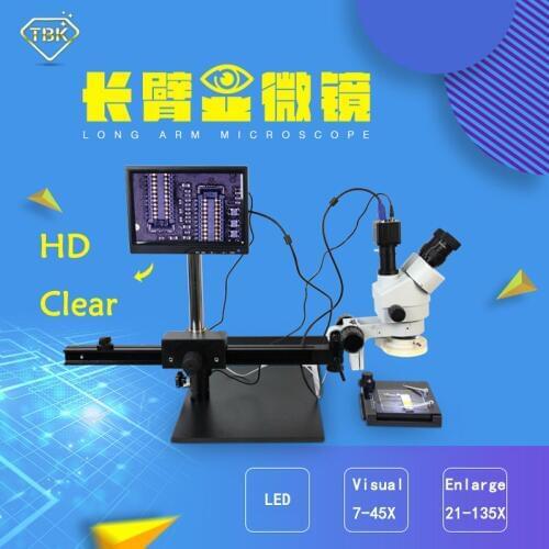 BGA Microscope Multi-function Long Arm Move Electronic Digital Display 7-45x Zoom Operating CPU Maintenance Tools TBK 45L+stand