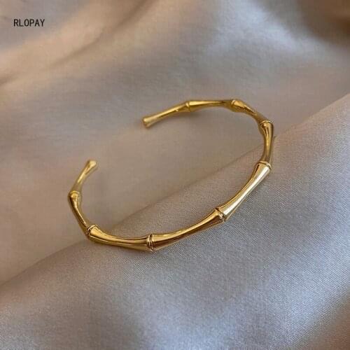 New Bamboo Shape Bracelet Open Hand Hangles Free Size Solid Gold Plating Jewelry Cuff Bangles for Women