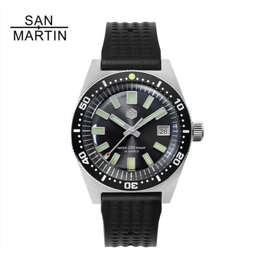 San Martin 2020 New Upgrade 62mas Watches 20ATM Curved glass Ceramic Bezel NH35A Stainless Steel Dive Automatic Men Wrist watch