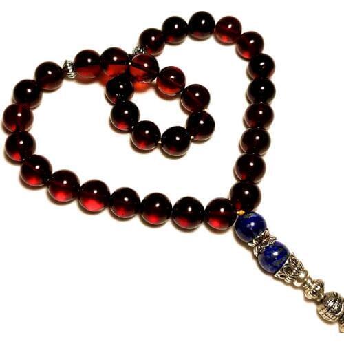 New 100% Natural Amber stone Maroon 8.4mm+ Beads Muslim Taisbyha Rosary 925 Silver Accessories Free Shipping