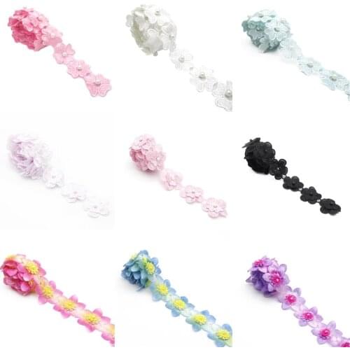 David accessories Lace Trim Embroidery Flowers with bead Tape 1 yards,DIY Garment Supply,Sewing Accessories,1Yc4181