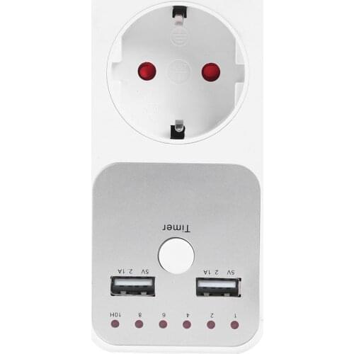 Dual USB Port EU Plug Socket Outlet Countdown Timer Converter Two-way Output 5V2A Power Supply with USB for iPhone iPad