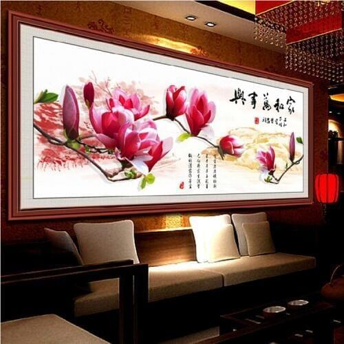 GLymg 5D Diamond Painting Cross Stitch Diamonds Embroidery Round Drill Diamond Mosaic Magic Cube Family Harmony Magnolia Flowers