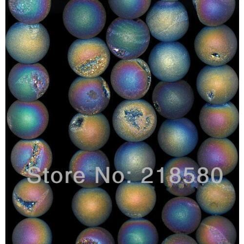 H-DRB01 5 Strands/lot 15.5 inch 15.5 inch Titanium Rainbow Pixie Dust Druzy Agates Geode Round Loose Beads 8mm 10mm 12mm 14mm