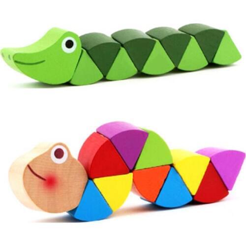 DIY Toy Kids Baby Intelligence Develope Colorful Wooden Baby Toy Transformable Caterpillar Warm Colorful Early Educational Toy