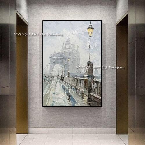 Grey Canvas Painting Romantic Tower City Couple Posters100% Handmade Nordic Wall Art Picture for Living Room Home Decor Gift