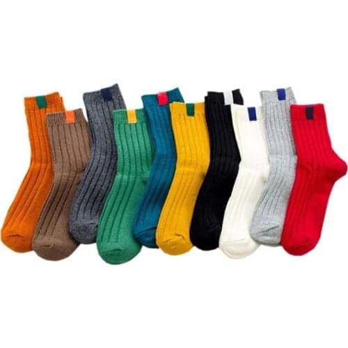 10 PairJapanese Style Women Socks Set Autumn Breathable Sweat-absorbent Soft Pure Cotton Striped Fashion All-match Solid Colo