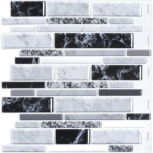 EasyTiles 12"x12" Peel And Stick Tiles White Black Marble 3D Wallpaper Anti-Mold Stick on Backsplash Tile for Kitchen - 1 Sheet