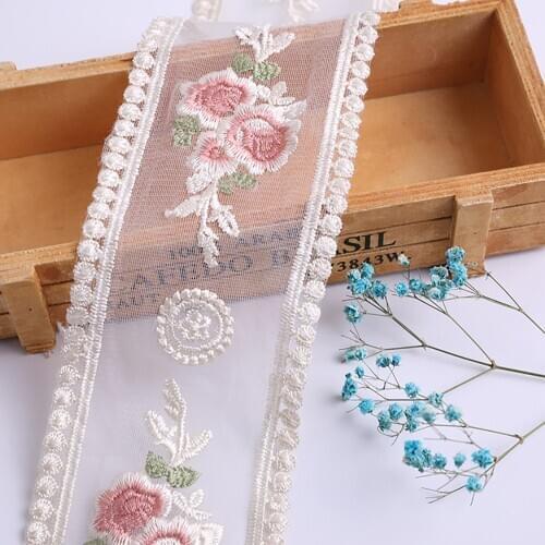 2M/Lot 8.4cm Wide Rose Embroidery Ivory Lace Trim Ribbon Gauze Transparent Mesh Headband Diy Garment Apparel Fabric Accessories