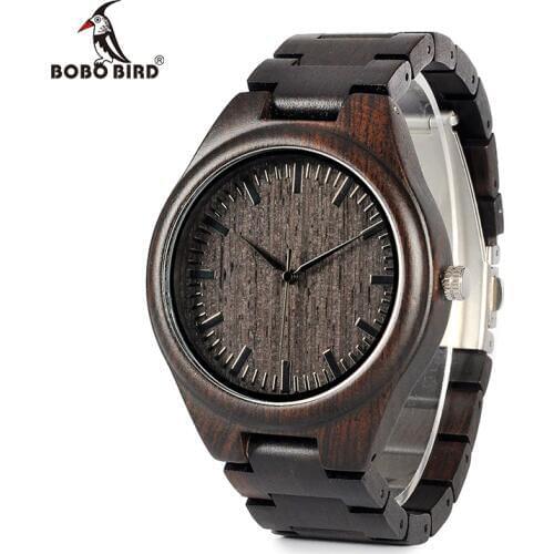 BOBO BIRD WH05 Brand Design Classic Ebony Wooden Mens Watch Full Wood Strap Quartz Watches Lightweight Gift for Men Carton Box