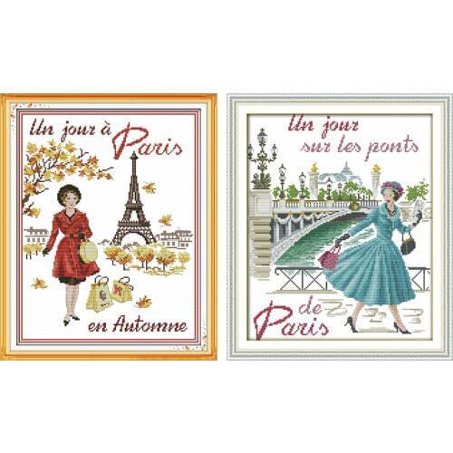 Fashion lady in Paris cross stitch kit count print 18ct 14ct 11 cotton silk embroidery DIY handmade needlework multi pictures