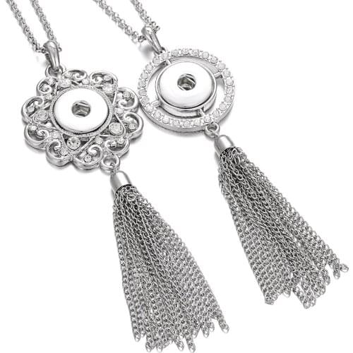2019 New 18mm Snap Button Necklaces Pendants Vintage Long Tassel Necklace Fit DIY 18mm Snap Button Jewelry Necklace