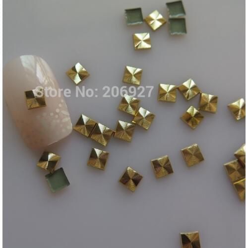 NS-31 30pcs Nail Decoration High Quality 4*4mm Gold Square Metal Stud Nail Art Decoration