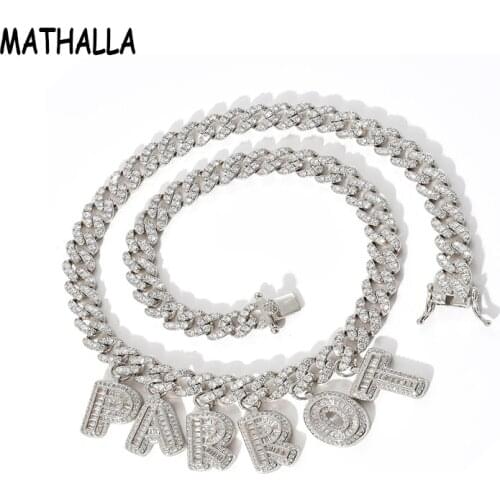 MATHALLA 9mm Cuban Chain Necklace Custom Splicing Letters Micro-inlaid Cubic Zircon Hip Hop Jewelry Mens Womens Jewelry