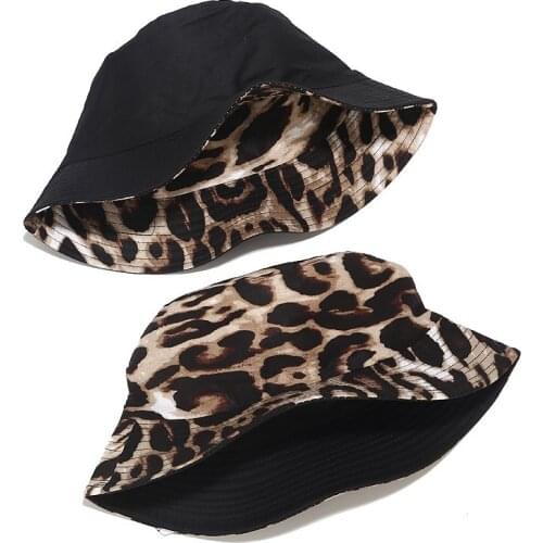 New Leopard Printing Fisherman Hat Reversible Bucket Hat Summer Outdoor Hiking Hat Joker Sun Protection Hat Unisex Panama Cap