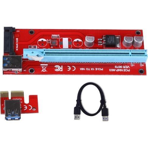 60cm PCIe PCI-E PCI Express Riser Card 1x to 16x USB 3.0 Data Cable SATA to 4pin IDE Molex Power Supply ports for BTC/LTC/ETH
