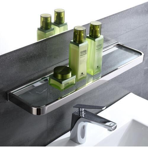 Bathroom Glass Shower Shelf Rack Single Tier Bathroom Hardware Stainless Steel Shampo Rack Wall Mounted Shelf