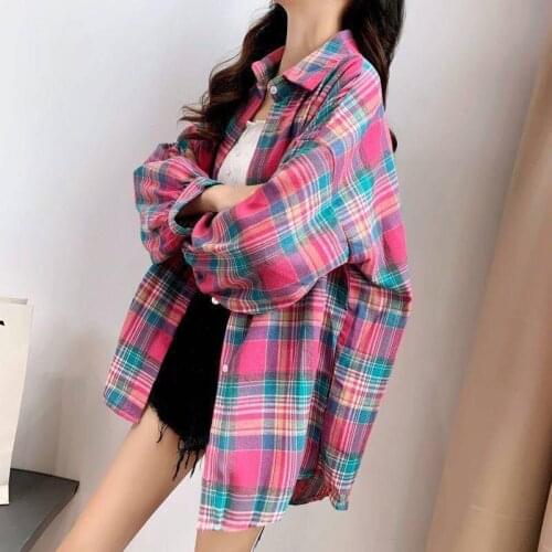 Plaid Plus Size Oversized Korean Fashion Spring Summer WomenS Clothing Vintage Shirts Blouses Top Vetement Femme 2021 Female