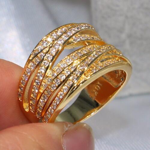 Size 6-10 Drop shipping Hot Luxury Jewelry Vecalon 10KT Yellow Gold Filled Classic Party White CZ Zirconia Wedding Band Ring