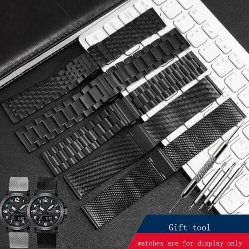 24mm Black Stainless Steel Strap Replacement Metal Belt For PRG-600YB-3/650/PRW-6600 Mens Bracelet Silver Black