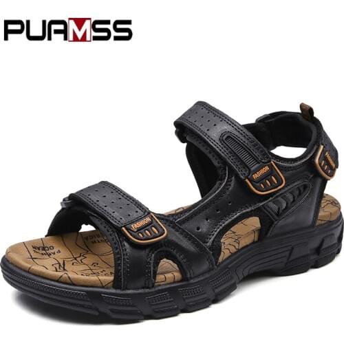 2021 New Big Size Genuine Leather Cowhide Men Sandals Summer Quality Beach Slippers Casual Sneakers Outdoor Beach Shoes