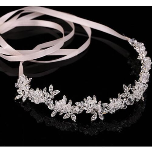 TREAZY Handmade Women Crystal Flower Headband Bridesmaid Bridal Silver Plated Rhinestone Hair Jewelry Wedding Hair Accessories