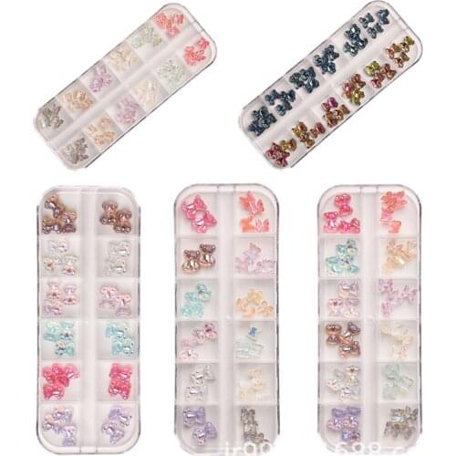 One Box Bear Nail Art Decoration ,3D Cute Bear Resin Crystal Rhinestones Art Accessories for Nail Art Design Manicure Tips Decor