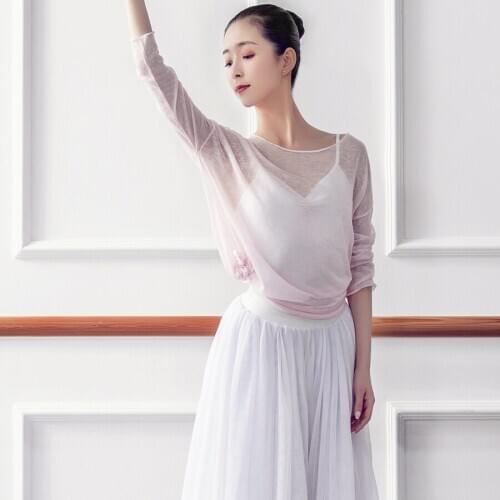 Women T Shirt Yoga Tops Ballet Dance Tops Long Sleeve Ballerina Dancewear Dance sheer Leotard Overall Belly Clothing Sportswear