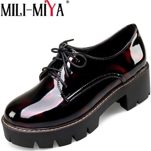 MILI-MIYA New Fashion Platform Women Shoes Spring Patent Leather Woman Flats Sneakers Casual Shoes Women Plus Size 43