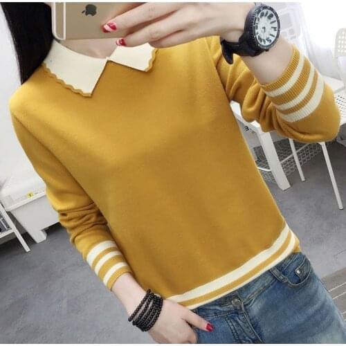 Women Spring Autumn Style Pullover Sweater Lady Casual Turn-down Collar Long Sleeve Knitted Pullover Tops Sweater ZZ0721
