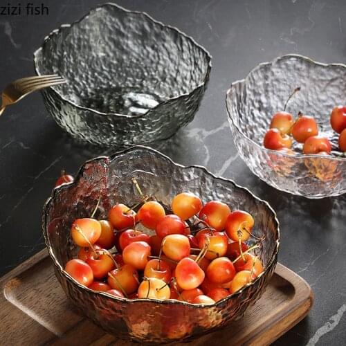 Gold Inlay Glass Bowls Tabletop Dinner Ramen Bowl Salad Dessert Plate Fruit Tray Transparent Serving Trays Kitchen Tableware