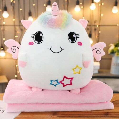 1pc 30cm Soft Colorful Stuffed Animal 3 In 1 Pillow with Blanket Kawaii Plush Dinosaur Unicorn Elephant Cat Toy for Children
