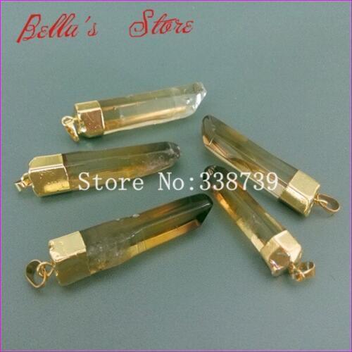 1pc Gold Color Natural Healing Smoked Rock Clear Quartz Nugget Point Pendant Gem Druzy stone jewelry Pendant