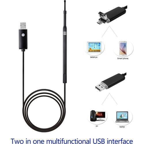 2 in1 USB Port Ear and Nose Endoscope 5.5mm Visual Lens Mini Camera DDES01 Earpick Otoscope Endoscope Borescope for PC Windows