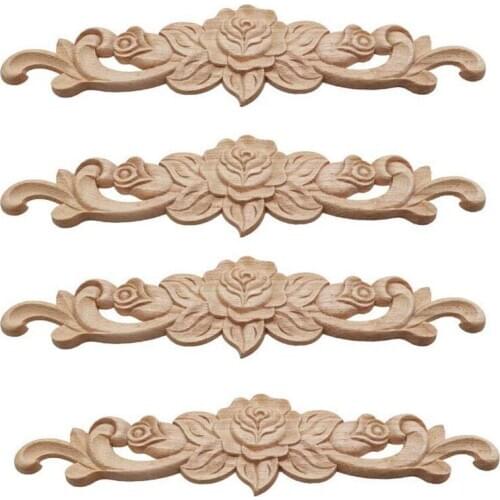 4Pcs Retro Wood Carved Decal Corner Applique Frame for Home Furniture Wall Cabinet Door Decorative Crafts 30X7cm