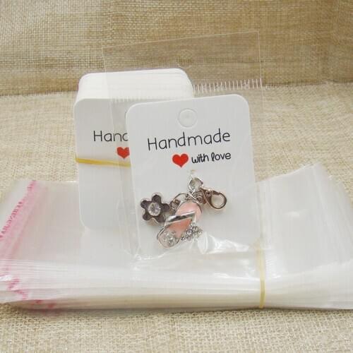 5*4cm kraft /white handmade with love ring card 100pcs +100oppbag for jewelry small pendant display package
