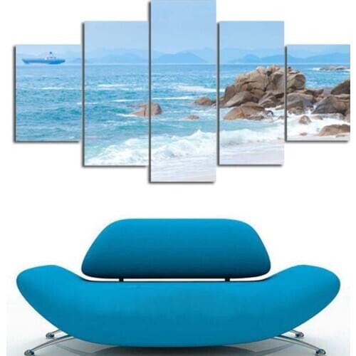 5 Pieces Sea Beach Seascape Wall Art Modern Pictures Canvas Painting Wall Posters and Prints On Living Room Decor No Frame