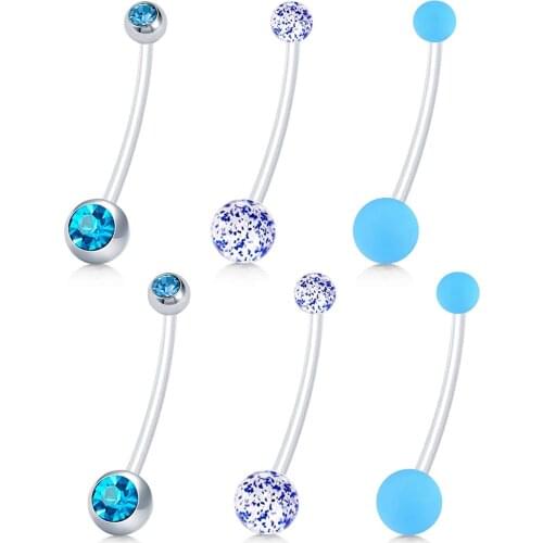 Pregnancy Belly Button Rings Sport Maternity Flexible Bioplast Pregnant Women Belly Navel Rings Retainer 1 1/2Inch Long Bar 6pcs