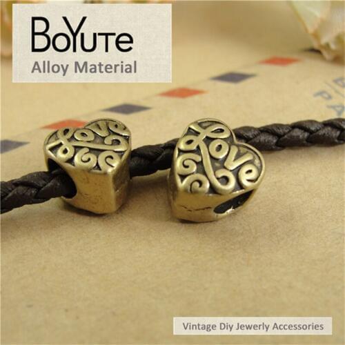 BoYuTe (50 Pieces/Lot) 10*10*8MM New Fashion Beads Antique Bronze Plated Alloy Love Hole Beads for Jewelry Making Accessories