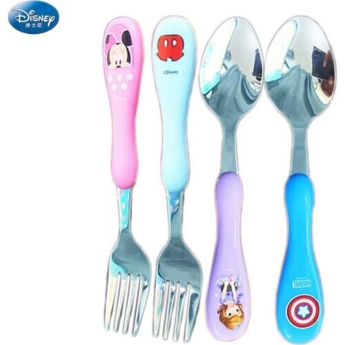 Disney Mickey Minnie Princess Sophia theme Childrens tableware Baby fork spoon Anti-scald tableware with plastic handle